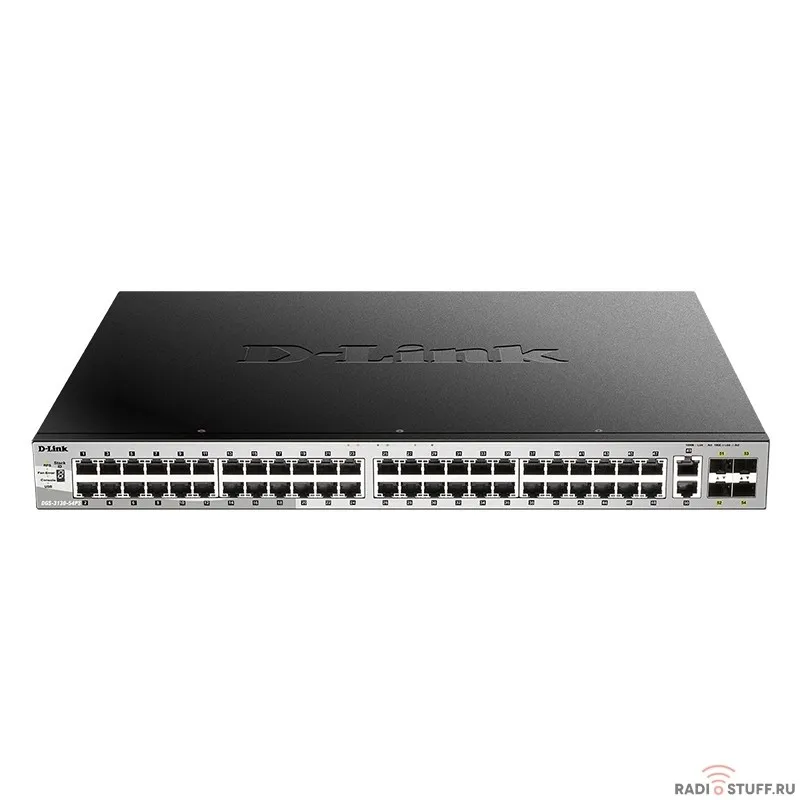 D-Link DGS-3130-54PS/B1A PROJ Управляемый L3 стекируемый коммутатор с 48 портами 10/100/1000Base-T, 2 портами 10GBase-T и 4 портами 10GBase-X SFP+ (48 портов PoE 802.3af/at, PoE-бюджет 370 Вт)