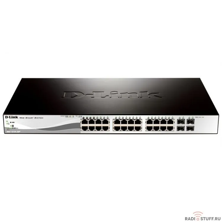 D-Link DGS-1210-28P/F3A Настраиваемый L2 коммутатор с 24 портами 10/100/1000Base-T и 4 комбо-портами 100/1000Base-T/SFP (24 порта PoE 802.3af/at, PoE-бюджет 193 Вт)