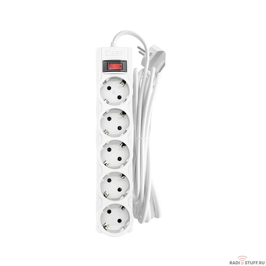 CBR Сетевой фильтр CSF 2505-1.8 White PC, 5 евророзеток, длина кабеля 1,8 метра, цвет белый (пакет)