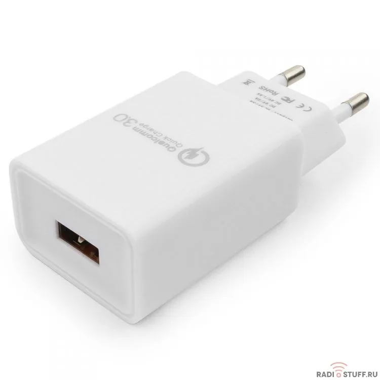 Cablexpert Адаптер питания, Qualcomm QC 3.0 , 100/220V - 1 USB порт 5/9/12V, белый (MP3A-PC-16)