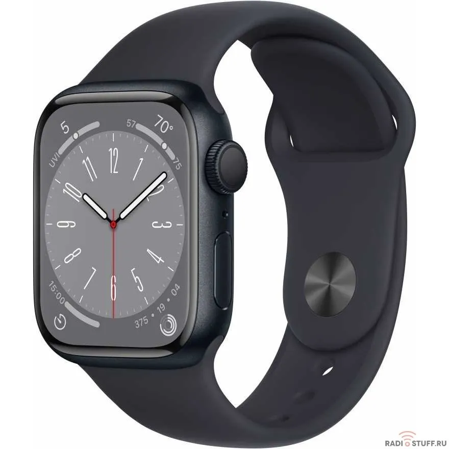 Apple Watch Series 8, 41 мм, корпус из алюминия цвета «тёмная ночь», спортивный ремешок цвета «тёмная ночь», размер M/L [MNU83LL/A] (США)
