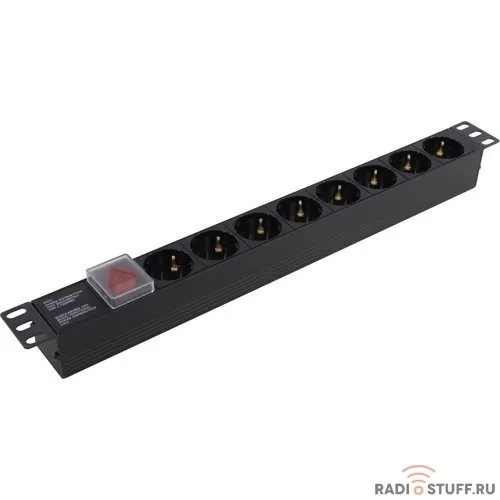Exegate EX280840RUS Блок розеток ExeGate ServerPro PDU-19H801 Al-8S-C14-SW, 19", 1U, Алюм., 8Schuko, С14