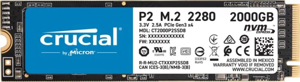 SSD жесткий диск M.2 2280 2TB P2 CT2000P2SSD8 CRUCIAL