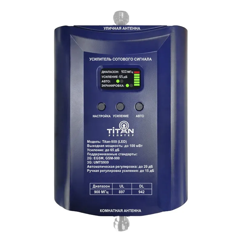 Репитер Titan-900 (LED), 2G/GSM/EGSM, усиление 65 дБ