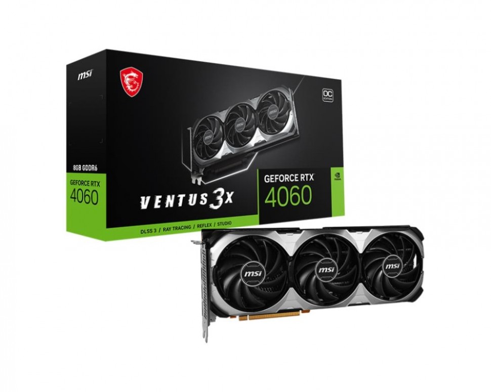 Видеокарта MSI 8 Гб GDDR6 128 бит PCIE 4.0 16x GPU 1830 МГц Активный 1xВыход HDMI 3xВыход DisplayPort RTX4060VENTUS3X8G