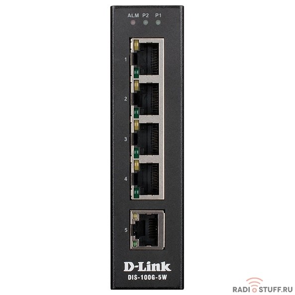 D-Link DIS-100G-5W/A1A Промышленный неуправляемый коммутатор с 5 портами 10/100/1000Base-T, функцией энергосбережения и поддержкой QoS