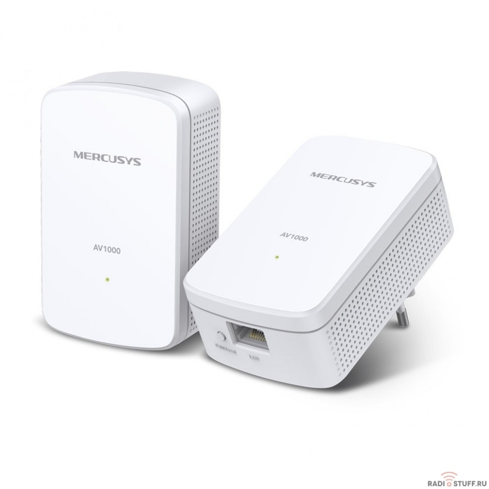 Mercusys MP500 KIT AV1000 Комплект гигабитных адаптеров Powerline, стандарт HomePlug AV2, 1 гигабитный порт, до 300 м по электросети, Plug and Play