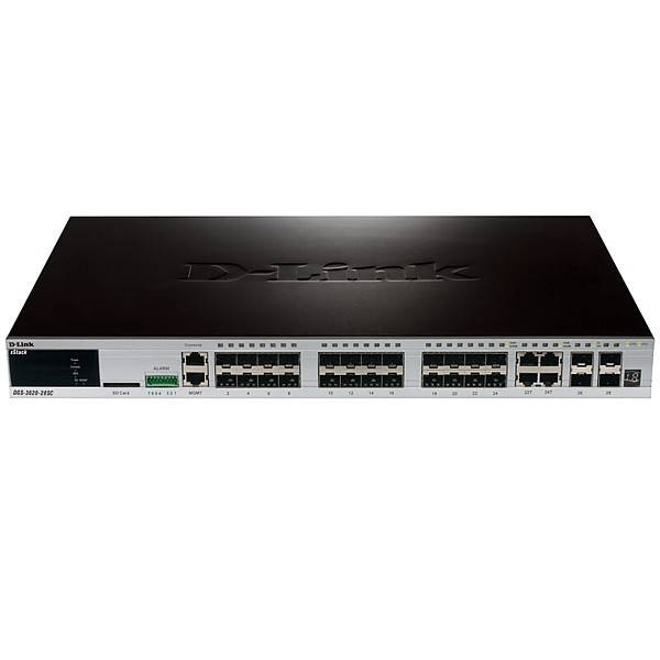 D-Link DGS-3620-28SC/B1AEI PROJ Управляемый стекируемый коммутатор уровня 3 с 20 портами SFP, 4 комбо-портами 10/100/1000Base-T/SFP, 4 портами 10GBase-X SFP+, в комплект поставки входит ПО EI image